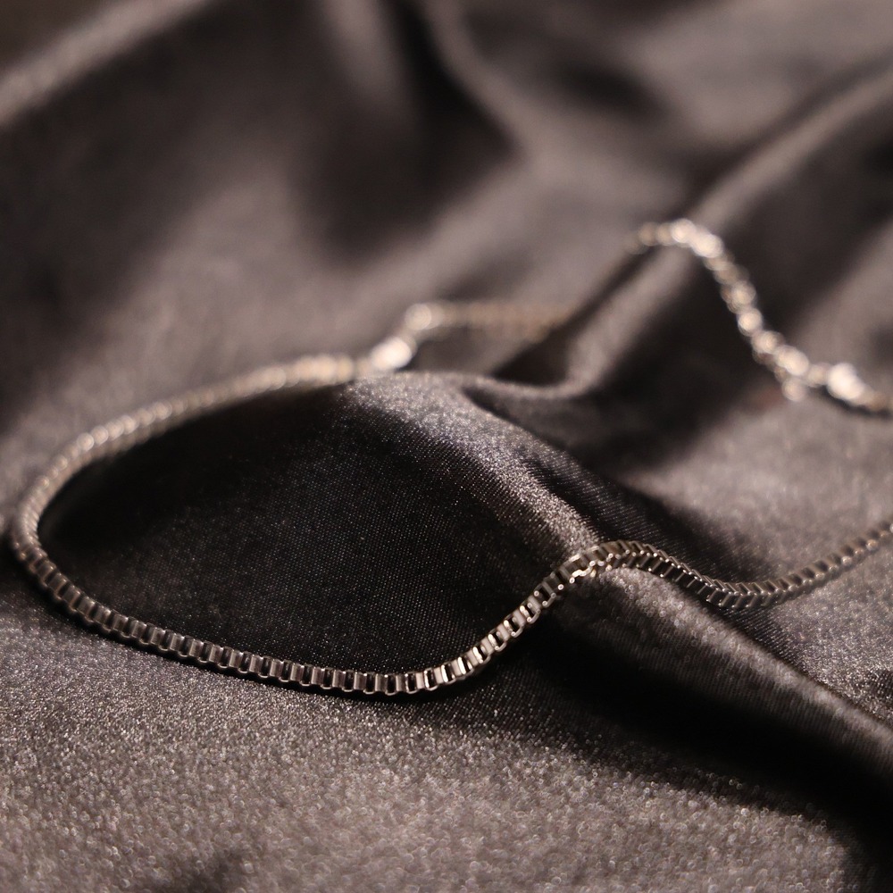 Silver Tone Box Chain Necklace Venetian Link Adjustable Minimalist JW013